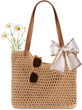 Peicees Crochet Beach Bag For Women Summer Tote Bag Boho Shoulder Bag With Leak-Proof Lining for Vacation Travel Woven Purse