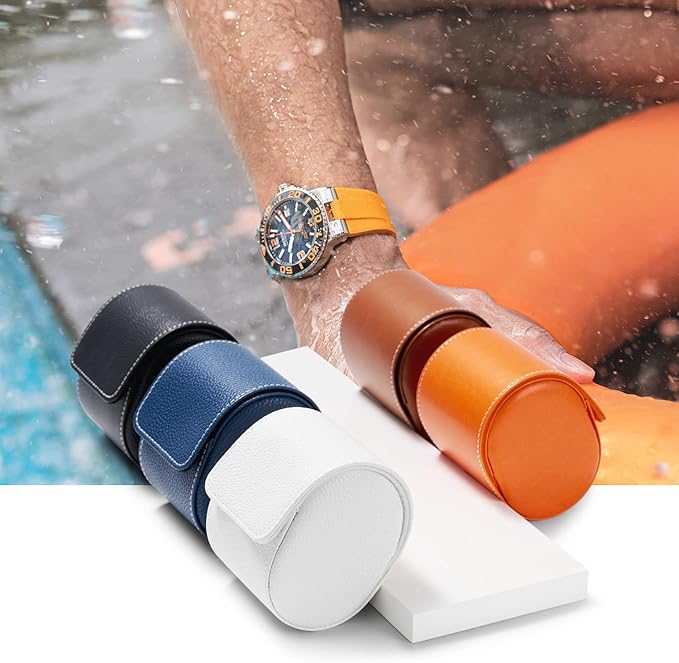 Oirlv Luxury Leather Travel Watch Case Single Watch Box for Women Portable Jewelry Watch Storage Roll Organizer(Orange)