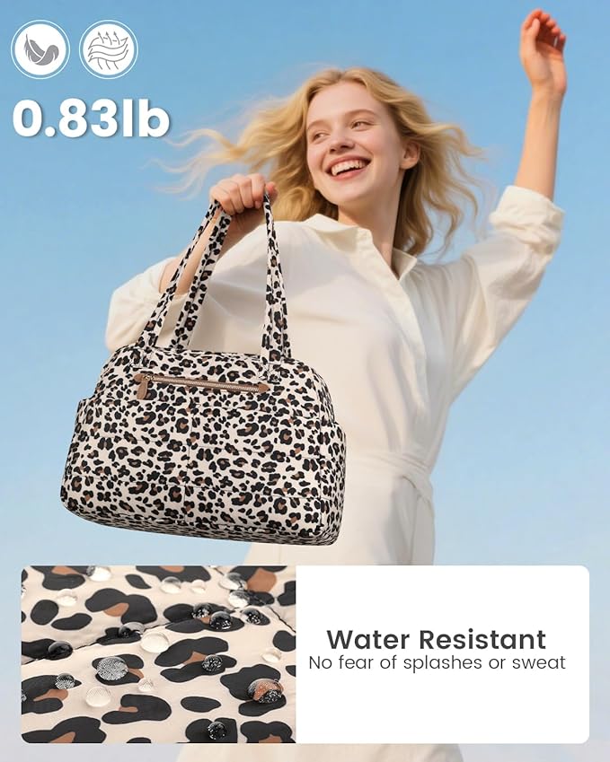 Travel Duffle Bag,Puffer Carry On Duffel Bag with Laptop Compartment Waterproof Overnight Weekender Bags for Women Large Hospital Tote Bags for Labor and Delivery(Medium,Leopard)