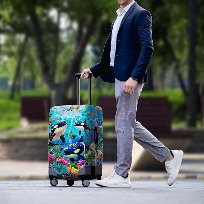 Killer Whale Luggage Cover Elastic Universal Luggage Covers for Suitcase Fit 18-21 Inch Zip Closure Suitcase Cover Protector for Travel Business Anti-Scratch Baggage Covers Case