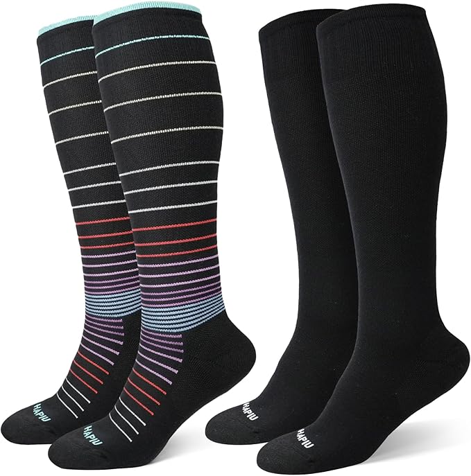 HAPIU Merino Wool Soft Compression Socks for Women & Men, 15-20 mmHg, Plus Size Knee High Stocking for Nurses, Pregnancy, Travel, Flight, Medias de Compresión Mujer