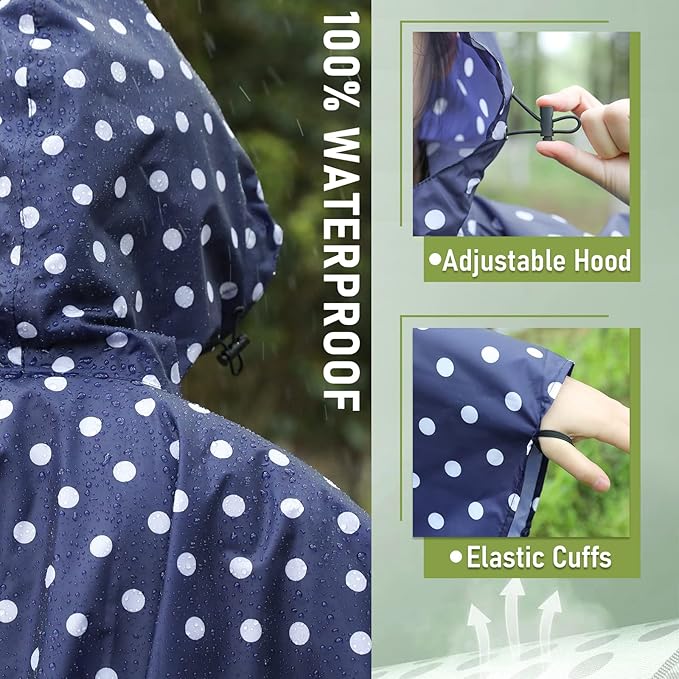 SaphiRose Unisex Rain Poncho Raincoat Hooded for Adults Women with Pockets