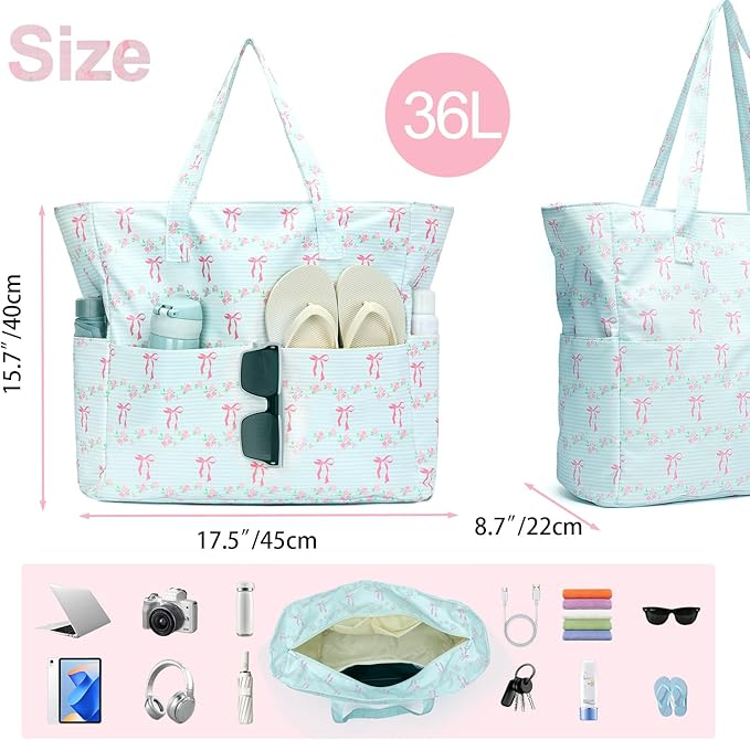 Waterproof Beach Tote Pool Bags for Women Ladies Extra Large Gym Tote Carry On Bag With Wet Compartment for Weekender Travel