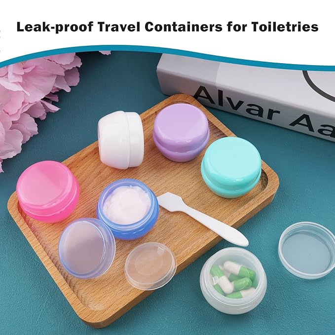Cosywell Small Plastic Travel Jars for Creams - TSA Approved Refillable Cosmetic Containers - Leak-proof Travel Size Containers with Lid for Lotion, Makeup, Cosmetics - 6 Pieces