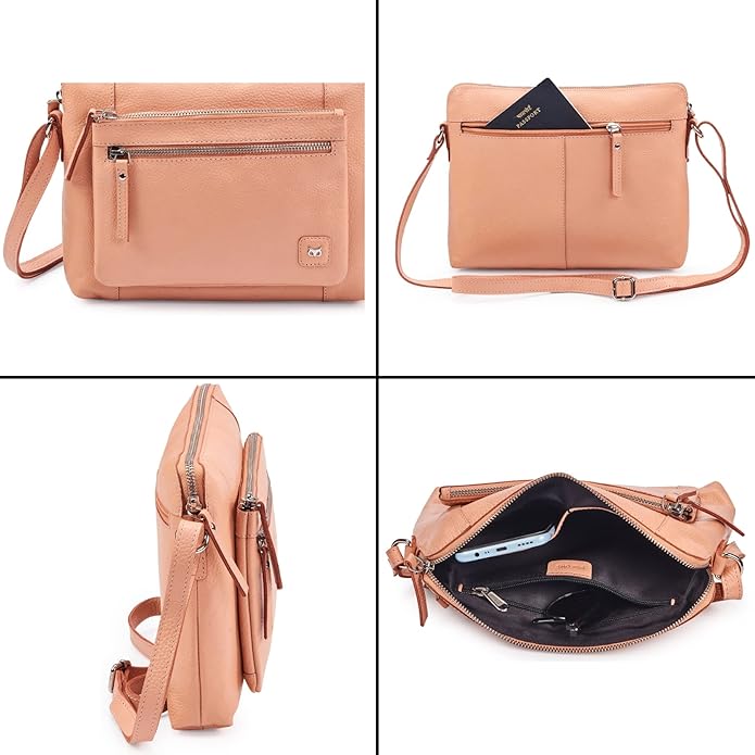 Wise Owl Accessories Small Soft Pebbled Real Leather Crossbody Handbags Purses Sling Crossover Shoulder Bag