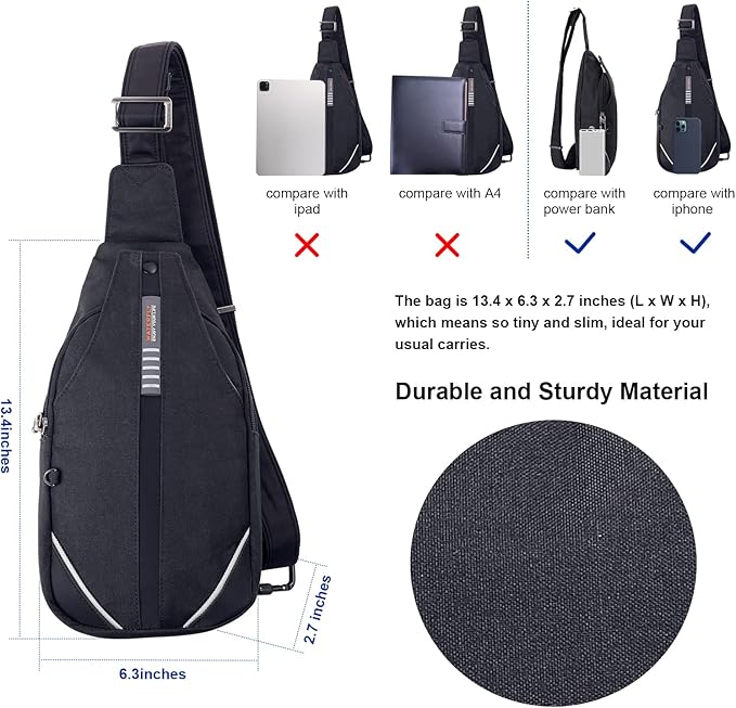 WATERFLY Small Crossbody Sling Backpack Anti Theft Backpack for Traveling Chest Shoulder Bag