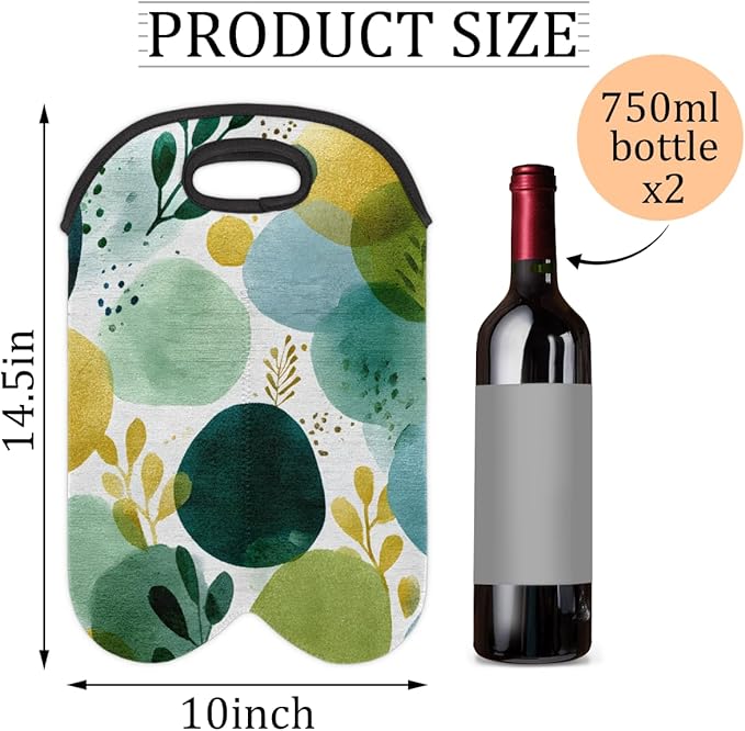 Neoprene Wine Tote, Bottle Carrier Gag Insulating Neoprene Thicker, Insulated Wine Bag for Travel Holds Two Bottles, Bottle Carrier Bags Protect the Bottles, Green Dots