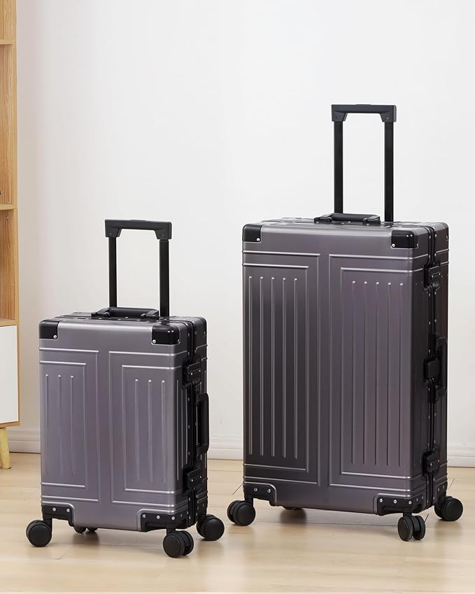 All Aluminum 20/28 Luggage Set，Cut from Whole Aluminum Sheet，22x14x9 Airline Approved ，（3rd Generation，Premium Metal zipperless suitcase ） (grey, 20+28inch)