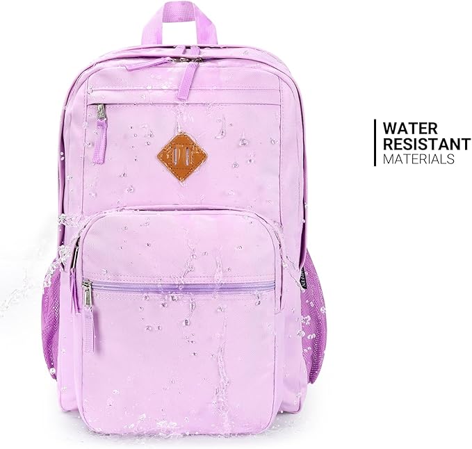 ZORFIN 26L Backpack for College, and Travel: Water Resistant Bookbag - Light Purple