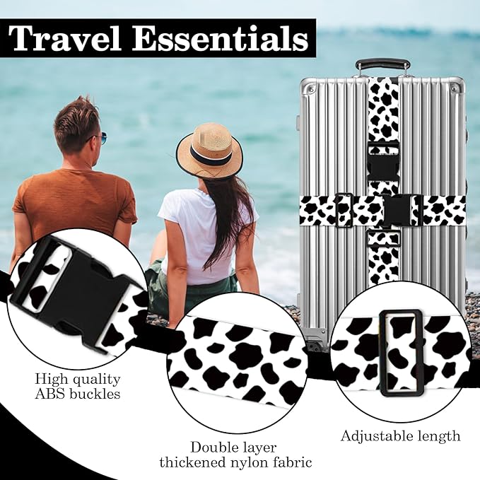 Cow Print Luggage Straps for Suitcases TSA Approved, Luggage Identifiers for Suitcase, Adjustable Suitcase Strap for Baggage Security with Cute Patten, Travel Necessary Accessories