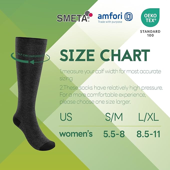 SONORAN Bamboo Viscose Compression Socks for Women & Men (6 Pairs) 20-30 mmHg Knee High Support for Nurses Travel Pregnant