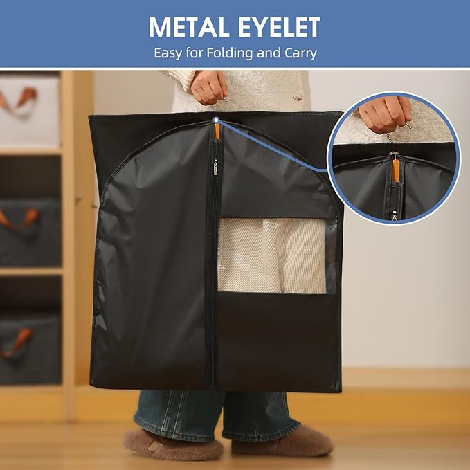 Suit Bags for Closet Storage, 43'' Garment Bags for Hanging Clothes, Suit Garment Bag, Black Suit Cover Bags with Clear Window for Coats, Jackets, Shirts（5 Packs）