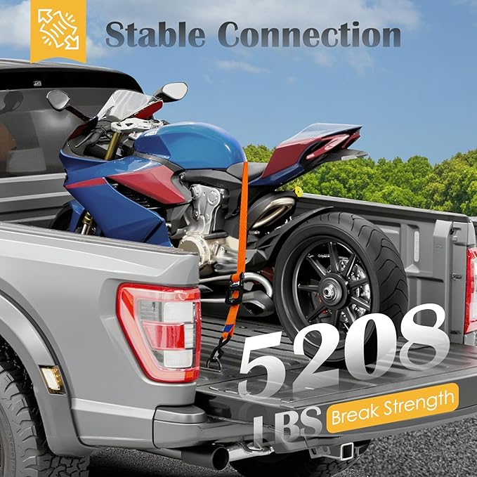 Ratchet Straps 4 Pack - 5,208 Lbs Break Strength 1.5 in x 8.2 Ft Heavy Duty Ratchet Tie Down Straps with S Hooks Set for Truck, Cargo Van, Trailer, Motorcycle (Orange)