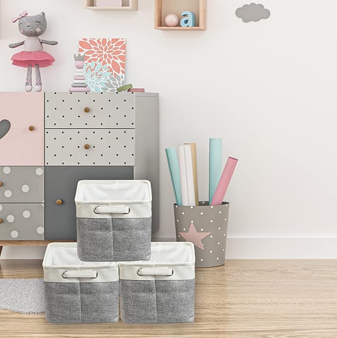 Simple Houseware 14.4" x 10" Fabric Storage Bin with Handles, 3-Pack, Foldable Organizer for Closet and Shelf, Gray