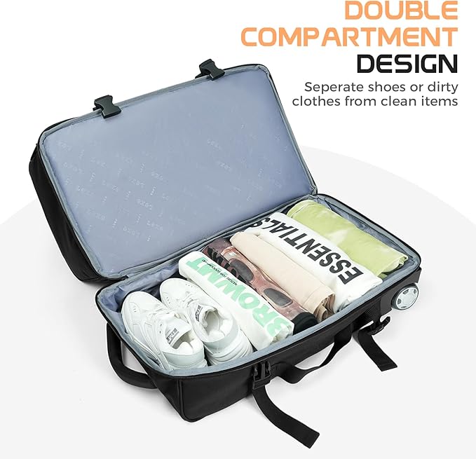 Rolling Duffle Bag with Wheels, Large Travel Duffel Bag with Shoe Compartment, Water Resistant Rolling Wheeled Luggage for Men Women Weekender Overnight Trip