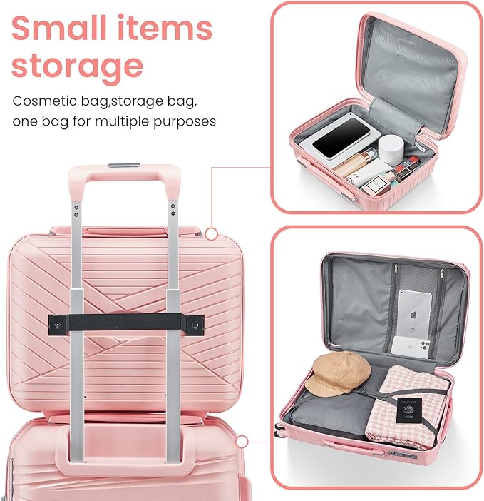 Campfun Luggage 4 Piece Sets, Expandable Carry On Luggage Set Hardshell PP, Suitcase Set with Double Spinner Wheels, Checked Durable Lightweight with TSA Lock, 14in 20in 24in 28in-Pink(C)