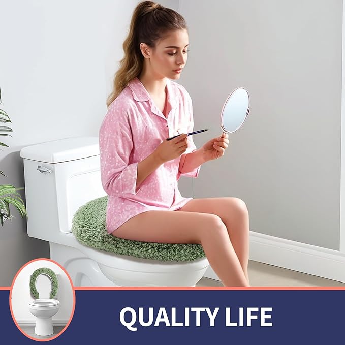 Microfiber Elongated Toilet Seat Cover 19.5"x 15" Machine Washable Solid Toilet Lid Cover Adjustable Rubber Backing Fits Most 18-19.5" L x 14-16" W Elongated Toilet Seat