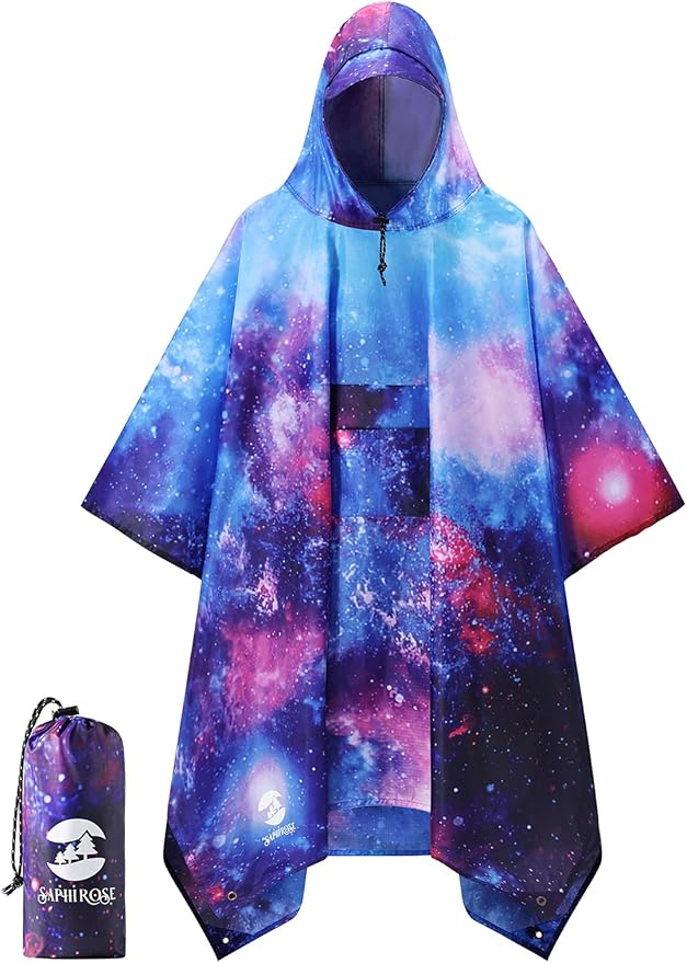 SaphiRose Extra Thick Hooded Rain Poncho Double Layer Waterproof Raincoat Jacket for Men Women Adults