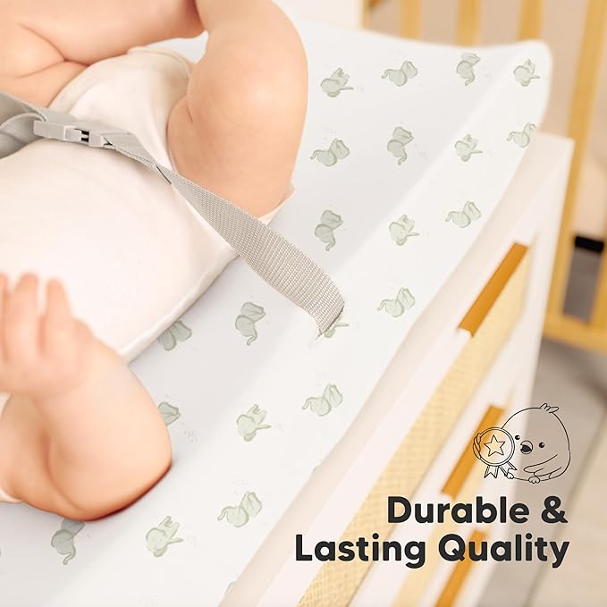 2-Pack Baby Changing Pad Covers for Girl, Boy, Neutral - Soft Viscose Derived from Bamboo Changing Table Pad Cover Sheets, Baby Nursery Diaper Changing Pad Cover, Contour Changing Pad Liner (Elly)