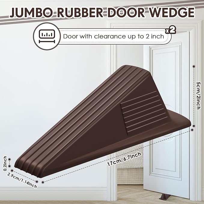 Frienda 2 Pcs Jumbo Door Stoppers Heavy Duty Door Stopper Tall up to 2inch Tall Wedge TPR Large Wedge Stackable Big Rubber Doorstop for Hotel Carpet Hardwood Concrete and Tile (Coffee)