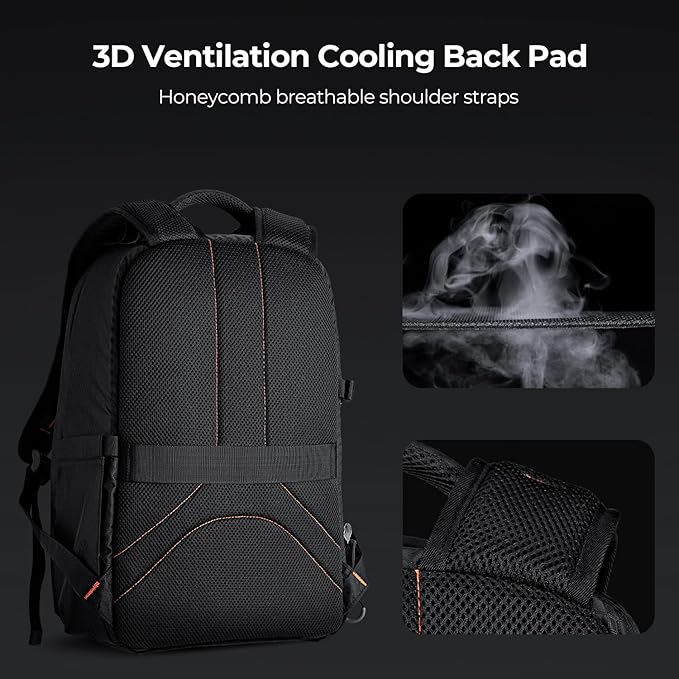 K&F Concept Camera Backpack for Photographers Large Waterproof Photography Camera Bag with Laptop/Tripod Compartment for Men Women Black Orange