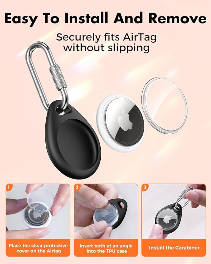 UNBREAKcable AirTag Holder for Apple - 4 Pack Air Tag Case [Professional Carabiner] [Waterproof] [Shockproof] TPU AirTag Keychain for Kids, Pets, Keys, Luggage, Backpacks