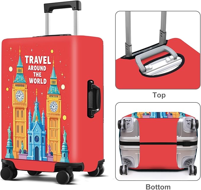 Luggage Cover Washable Suitcase Protector Anti-Scratch,Stretchable Fit for 20-34Inch Luggage Durable Travel Bag Cover with Zipper Closure (London-2, XL(fits 32-34Inch suitcase))