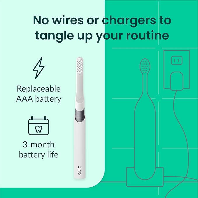 Quip Sonic Toothbrush for Adults with Timer - Includes Extra Brush Head and Travel Cover Mount - Electric, Soft Bristle Refill Head, Metal Handle, 3 Month Battery Life - Travel Toothbrush - Slate