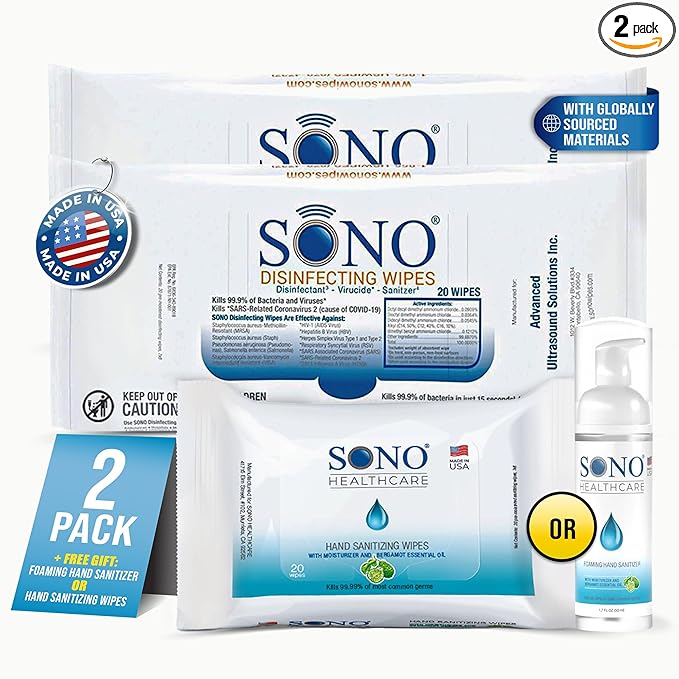 SONO Multi-Surface Disinfecting Wipes - 40 Count (Pack of 2) + Sanitizer, Shoe Cleaner & Sanitizer Kit, Quick Clean and Stain Removal, Sneaker Cleansing Travel Pack