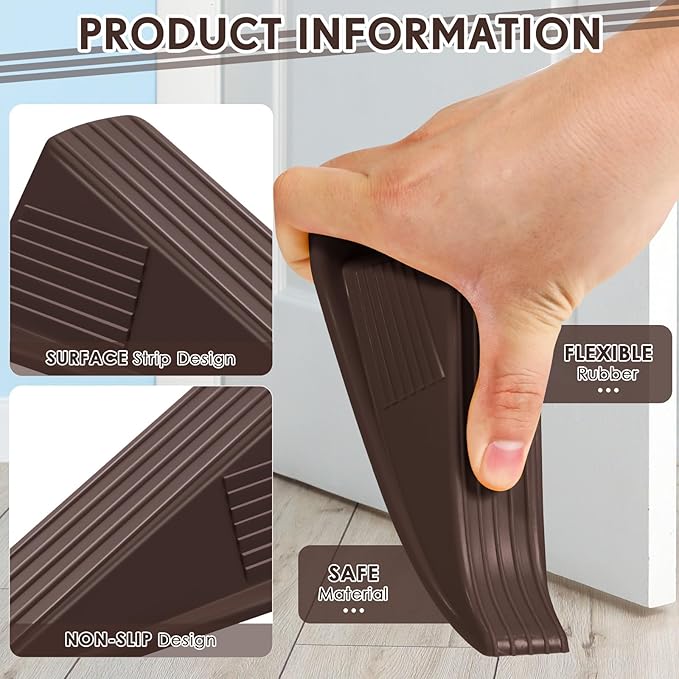 Frienda 4 Pcs Jumbo Door Stoppers Heavy Duty Door Stopper Tall up to 2inch Tall Wedge TPR Large Wedge Stackable Big Rubber Doorstop for Hotel Carpet Hardwood Concrete and Tile (Coffee)