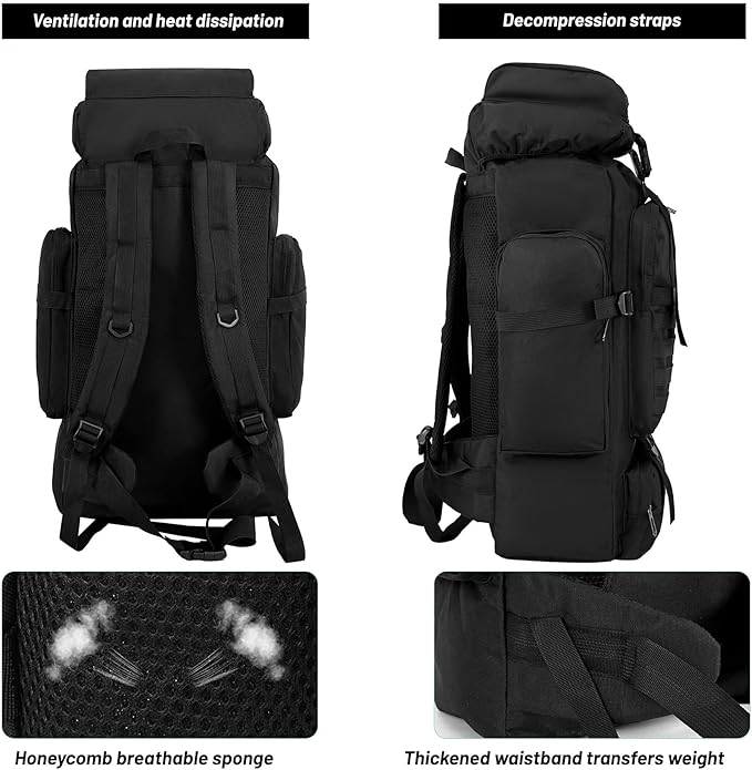 80L 2Pcs Hiking Backpack for Men with Sling Tactical Backpack - Rucksack Molle Military Tactical Waterproof Lightweight Camping Backpack 3 Day Assault Pack for Travel, Climbing, Backpacking