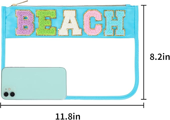 DYSHAYEN Chenille Letter Clear Zipper Pouch for Travel,Nylon Clear Cosmetic Bag,Makeup Travel Bag for Women Girls 11.8 Inches x 8.2 Inches