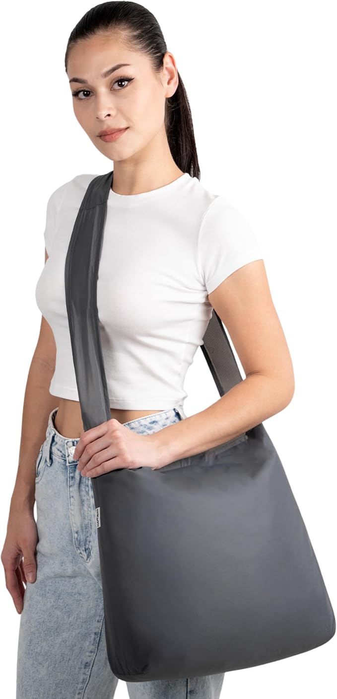 Nanobag Ultra-Lightweight Foldable Sling for Women & Men, Reusable Grocery & Travel Bag, Packable Collapsible Compact Market Crossbody (Sling Gray)