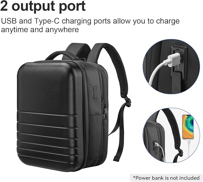SOKOK Carry On Travel Backpack Waterproof Business Backpack Expandable with Laptop Compartment and Charging, Hardshell Computer Backpack for Men and Women, Black