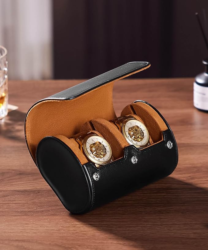Homde Travel Watch Box Leather: Traveling Case for Men - Luxury Watch Roll for Wristwatch on the Go (black, M)