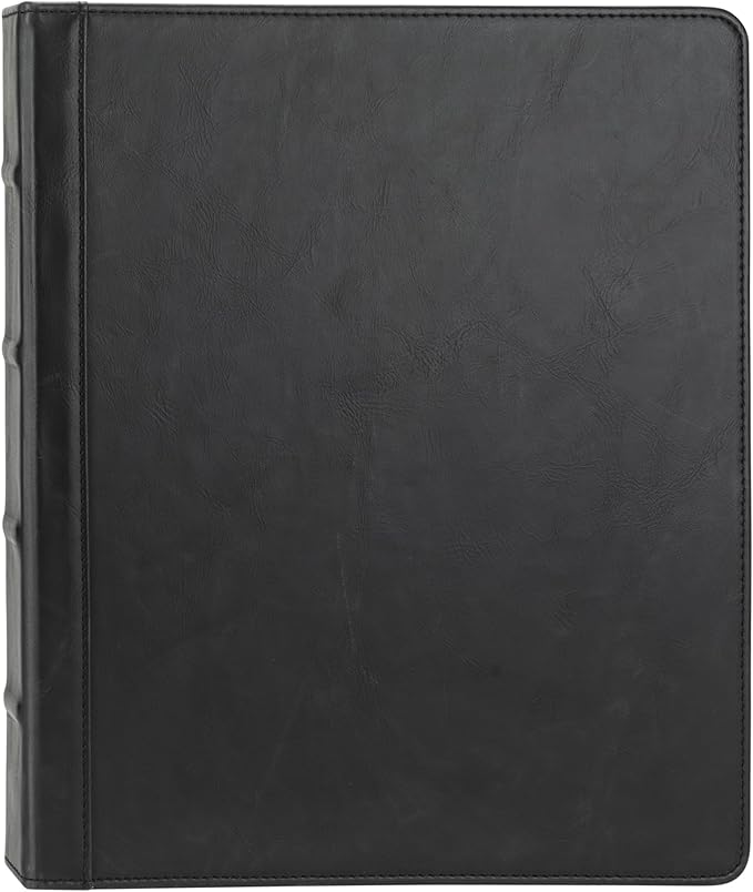 Samsill Vintage Leather Binder, 1 Inch Round Ring (Holds 200 Sheets), Letter Size 8.5x11 Documents, Professional Organizer Portfolio, No Zipper, Black