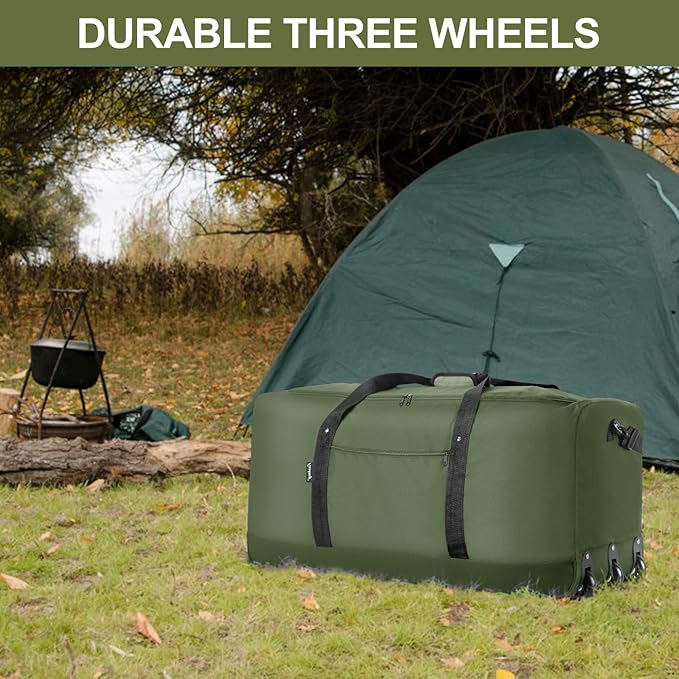 Finnhomy 120L Foldable Rolling Duffel Bag with 3 Wheels, Light Weight Travel Duffel bag with Large Loading Capacity, 32 inch Rolling Duffel bag with Shoulder Strap for Travel Camping Sports