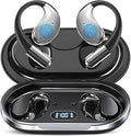 Ultra Ergonomic Open Ear Earbuds, Bone Conduction Over The Bluetooth Headphones Built-in Mic, Waterproof Design, LED Digital Display, Touch Control Operate, Fit Cycling Running Workout Sport, Black