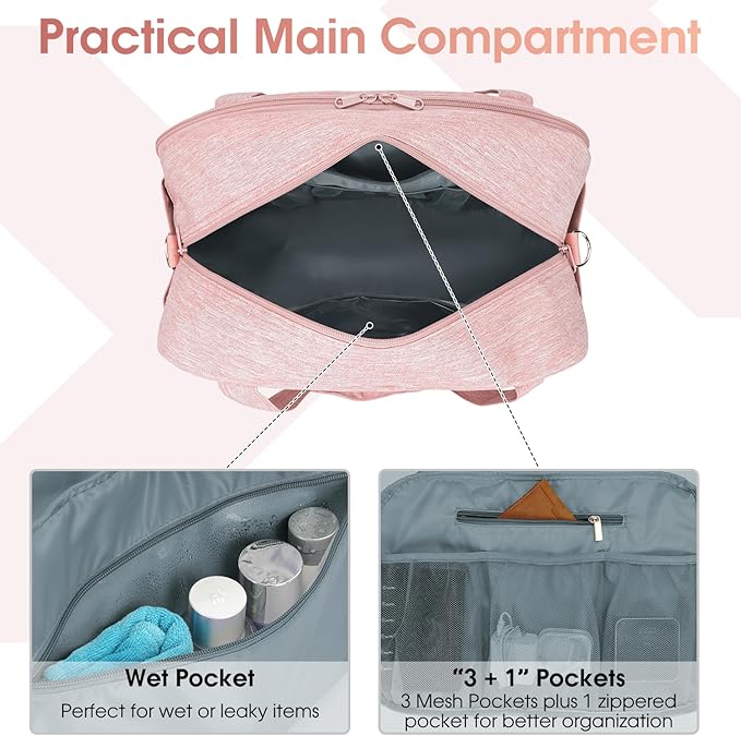 Narwey 18" Carry on Bag with Laptop Compartment 14 Inch Travel Duffel Bag for Spirit Airlines Personal Item Bag Overnight Weekender Bag with Wet Pocket for Women and Men (Pink)