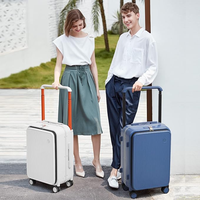 mixi Luggage Suitcases with Spinner Wheels 24'' Travel Luggage with Front Laptop Pocket, Wide Handle PC Hardshell Suitcase with TSA Lock, Checked Luggage(Sapphire Blue)
