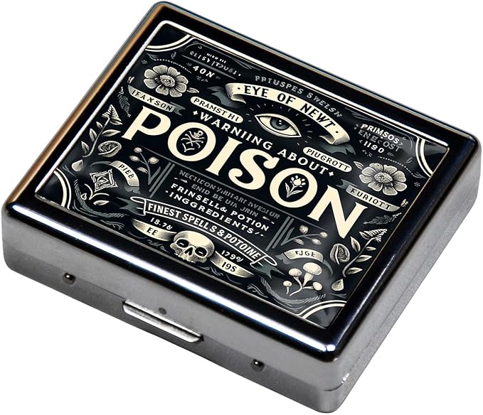Cute and Portable Metal Pill Organizer – 8 Compartments, Elegant Chrome Finish, Ideal for Travel and Daily Use (Vintage Poison)