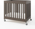 Foundations Boutique Folding Mini Baby Crib - Compact, Portable, Wooden Hotel Crib, Foldable Mini Crib for Baby & Toddlers - Includes 3" Foam Mattress, Dapper Gray