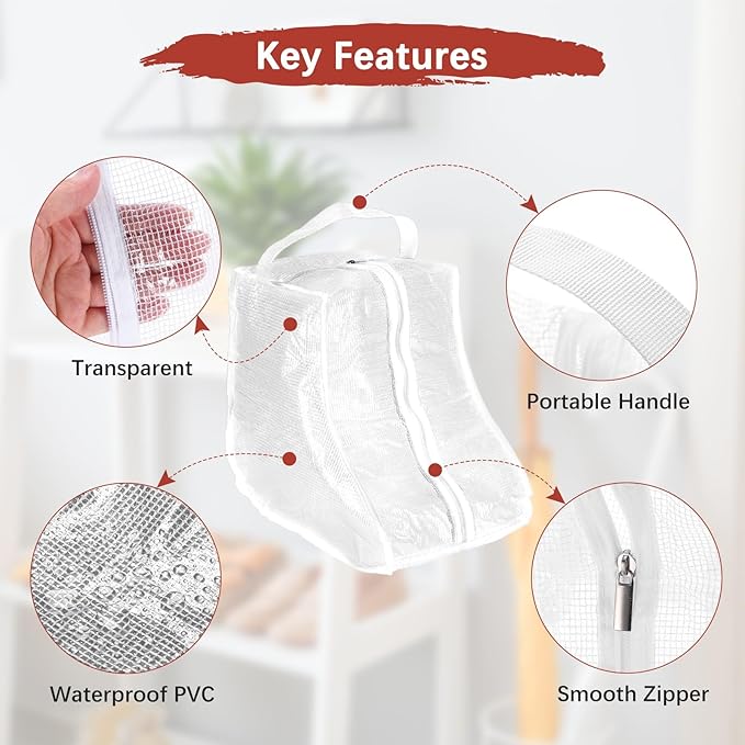 Boot Storage Bags [2PCS] - Plastic Short Boot Carry Bags Clear Shoe Bags with Handle for Travel & Daily Use - [White] Waterproof & DustProof Boot Bags for Cowboy Boots