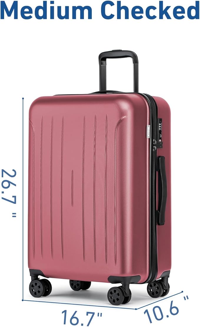 KYME Suitcase Hardshell With Double Spinner Wheels, PC+ABS TSA Lock Travel Luggage (Berry Red, 24" Checked)