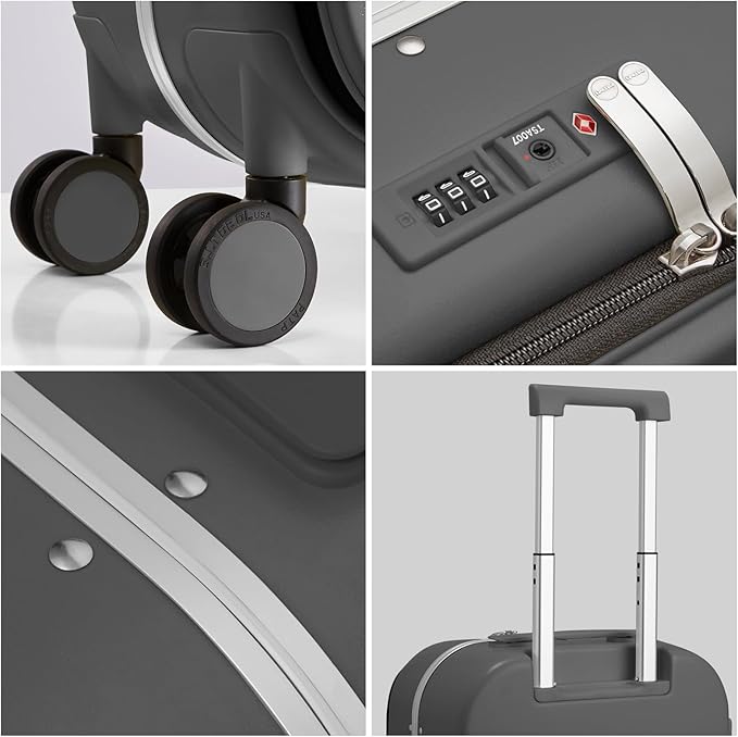 mixi Carry On Luggage, 18” Suitcase with Front Laptop Pocket, Travel Luggage Aluminum Frame PC Hardside with Spinner Wheels & TSA Lock and Cover (Not for Underseat), Rock Gray
