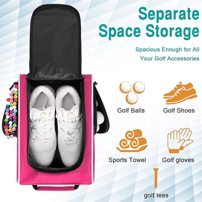 Wolt Golf Shoe Bag - Sports & Travel Shoes Carrier Bags with Ventilation & Double Outside Accessory Pocket for Socks, Tees, Golf Balls, etc. for women and men (Pink)