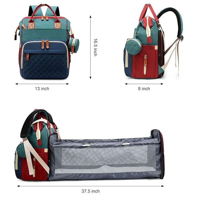 Diaper Bag, Backpack with Changing Station, Waterproof Baby Bag for Boys & Girls, USB Charging Port for Parents, Travel Backpack Baby Essentials & Lovely Baby Shower Gifts, RGB