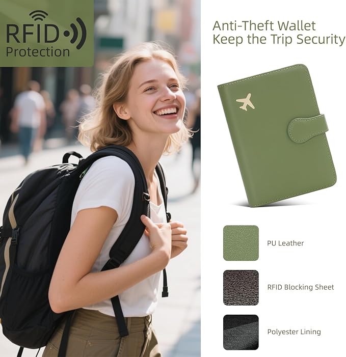 ZOPPEN Passport Holder for Travel, Passport Wallet Case, Rfid Travel Wallet Womens, Card Holder Wallet Travel Document Holder, Green