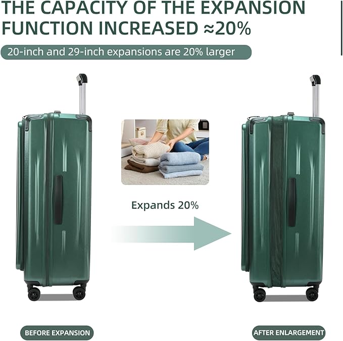 Carry On Luggage, 20 Inch Top Opening Aluminum Frame Lightweight Airline Approved ABS+PC Hard Shell Suitcases with Silent Wheels, TSA Lock, Front Pocket & Wet-dry Separated Six-piece Set