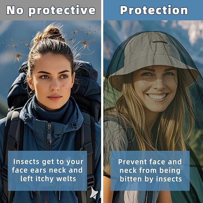 Oversized Mosquito Net 42 x 25 Inches Ultra Large Mosquito Head Net Face Neck Fly Mesh Netting Fits All Hats for Outdoor Camping Hiking Fishing Gardening Safari(Army Green)